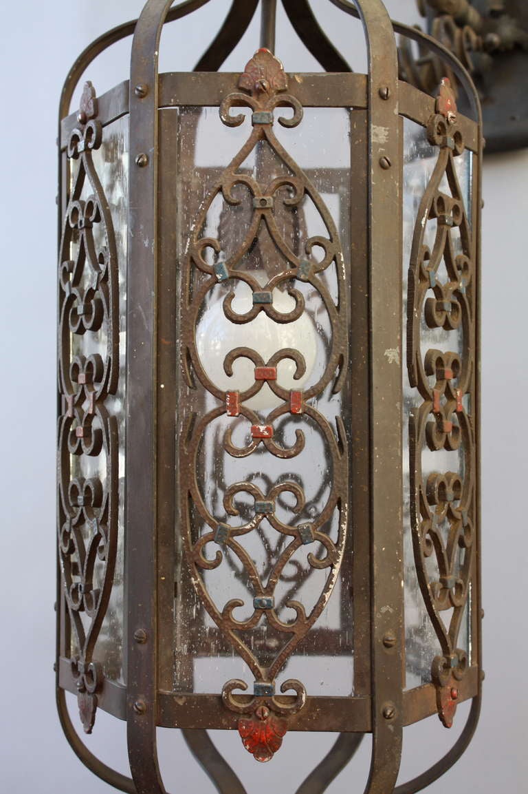 Gothic Revival Exceptional Large Scale Wrought Iron Lantern With Dragon