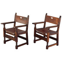 1920s Pair of Spanish Revival Armchairs with Leather Seats