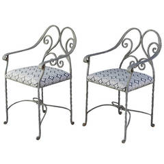 Antique 1920s Pair of Wrought Iron Patio Chairs