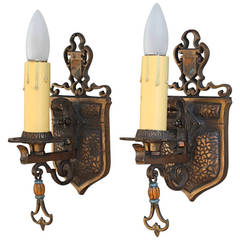 1 of 5 1920s Sconces with Crest Motif 1 of 5 1920s Sconces with Crest Motif