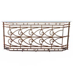 1920s Long and Shallow Wrought Iron Console with Marble