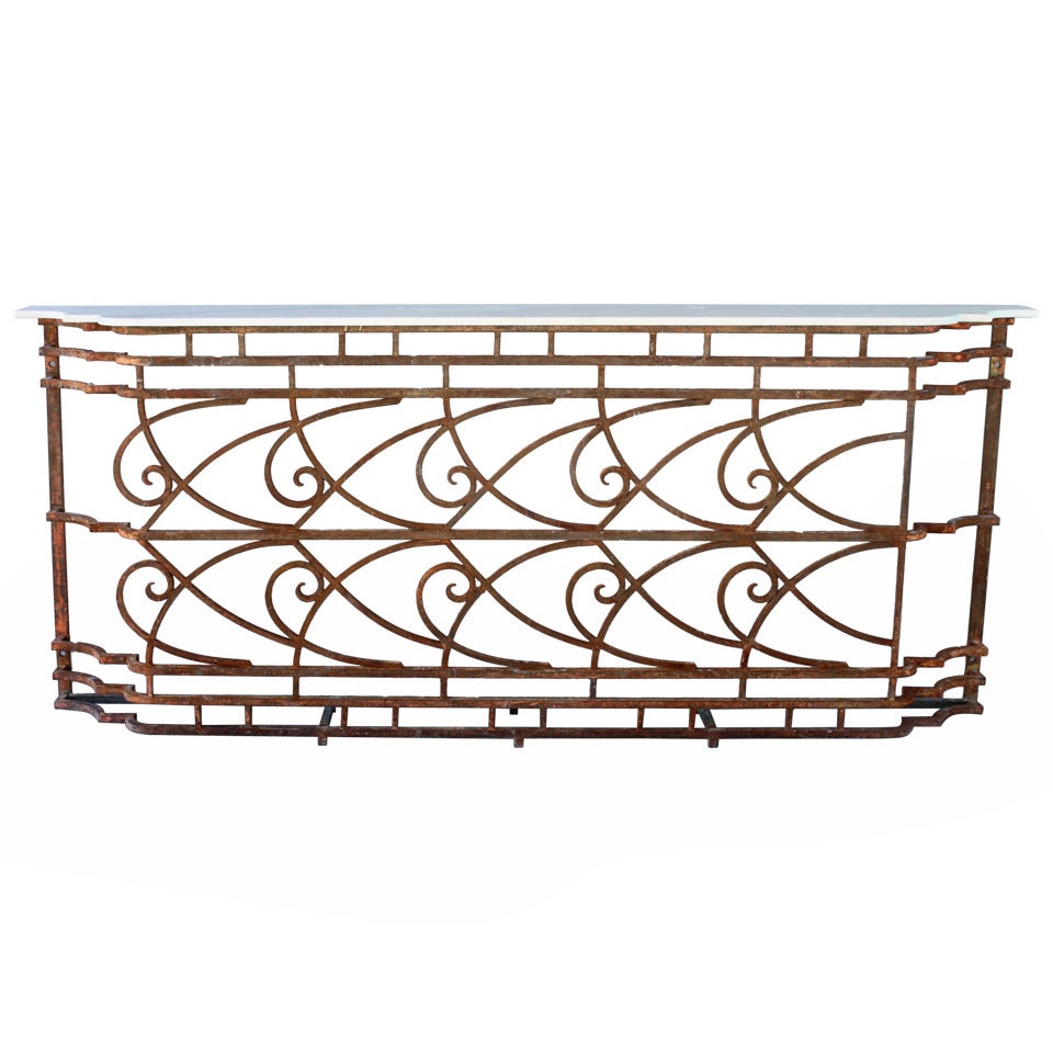 1920s Long and Shallow Wrought Iron Console with Marble