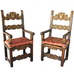 Exceptional Pair of 1920's Spanish Revival Armchairs from Montecito Estate