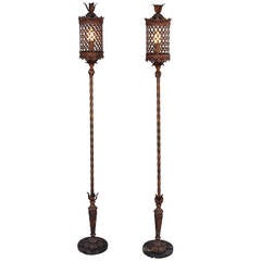 Antique Pair of 1920s Polychrome Torchieres