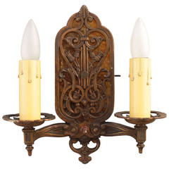 1 OF 2 Antique 1920s Double Sconce with Thistle Motif