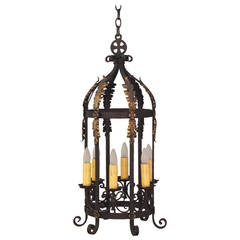 Wrought Iron 1920s Large Pendant with Six Lights