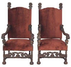 Magnificent Pair of Tall Back Carved Chairs