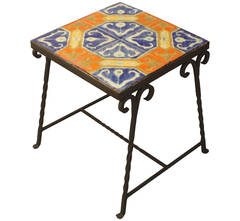 Antique Early California Tile Table In Iron Base