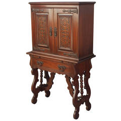 Used Walnut Carved 1920s Cabinet with Elaborate Hardware