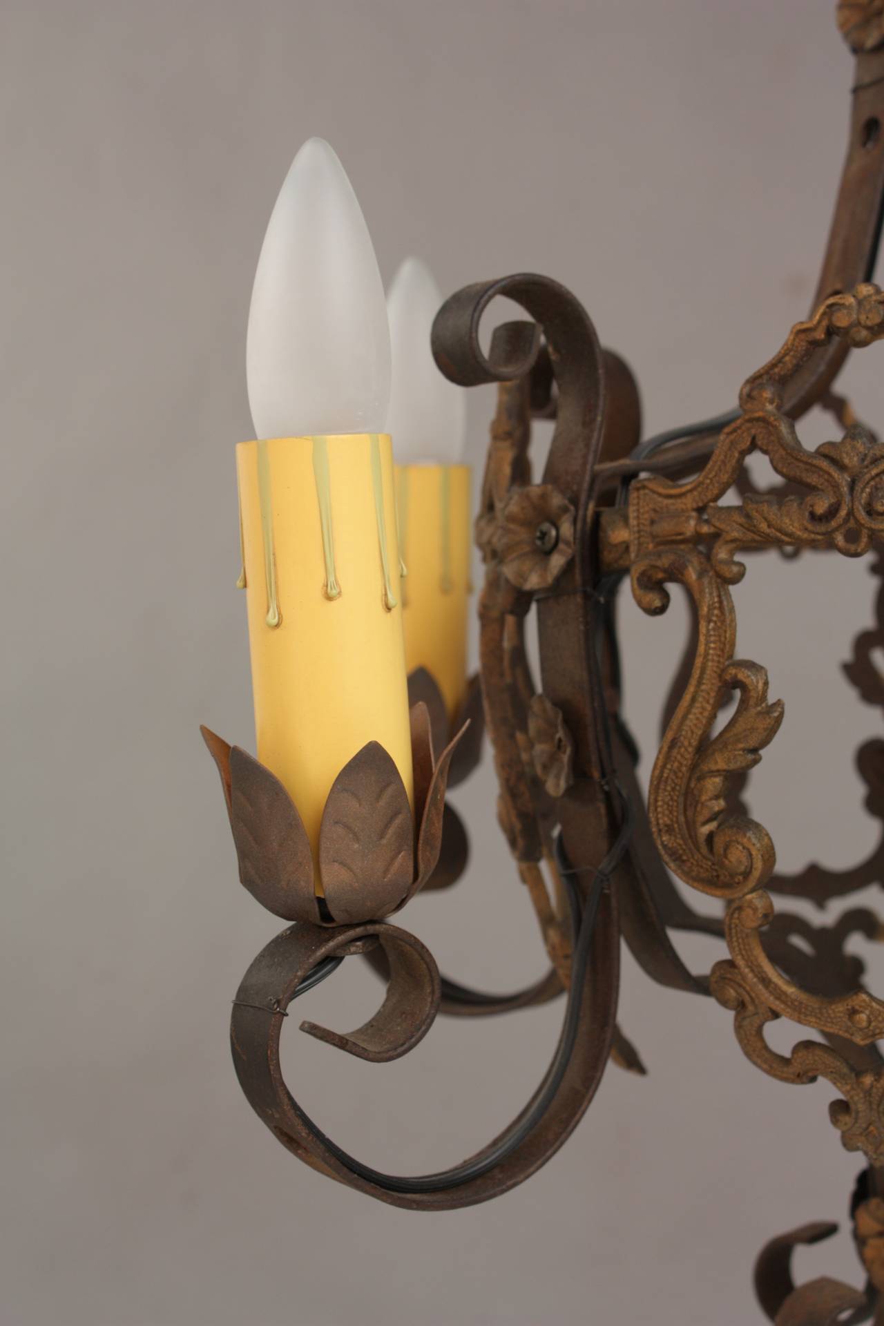 North American Vintage 1920s Chandelier with Acanthus Details For Sale