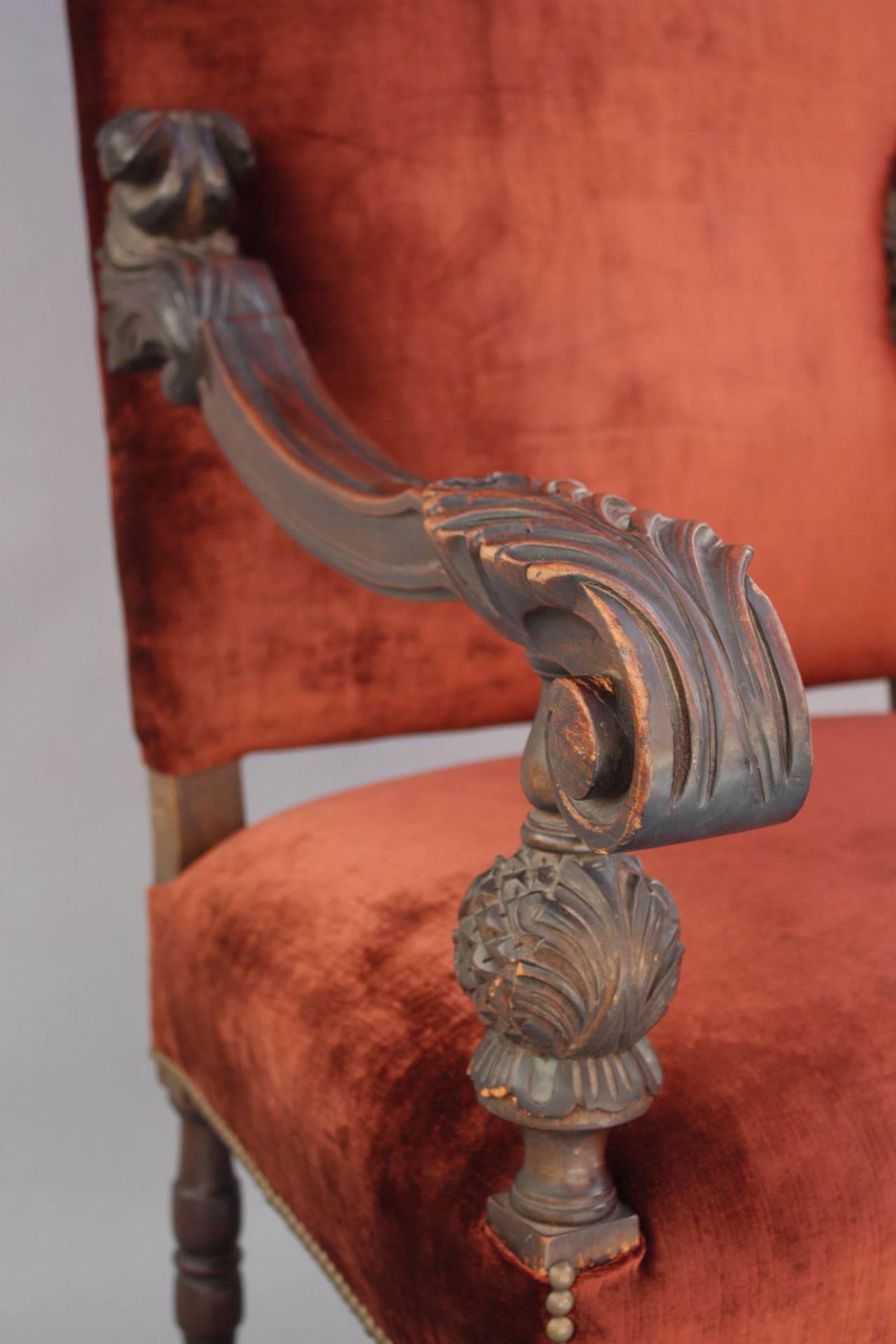 Magnificent Pair of Tall Back Carved Chairs at 1stDibs