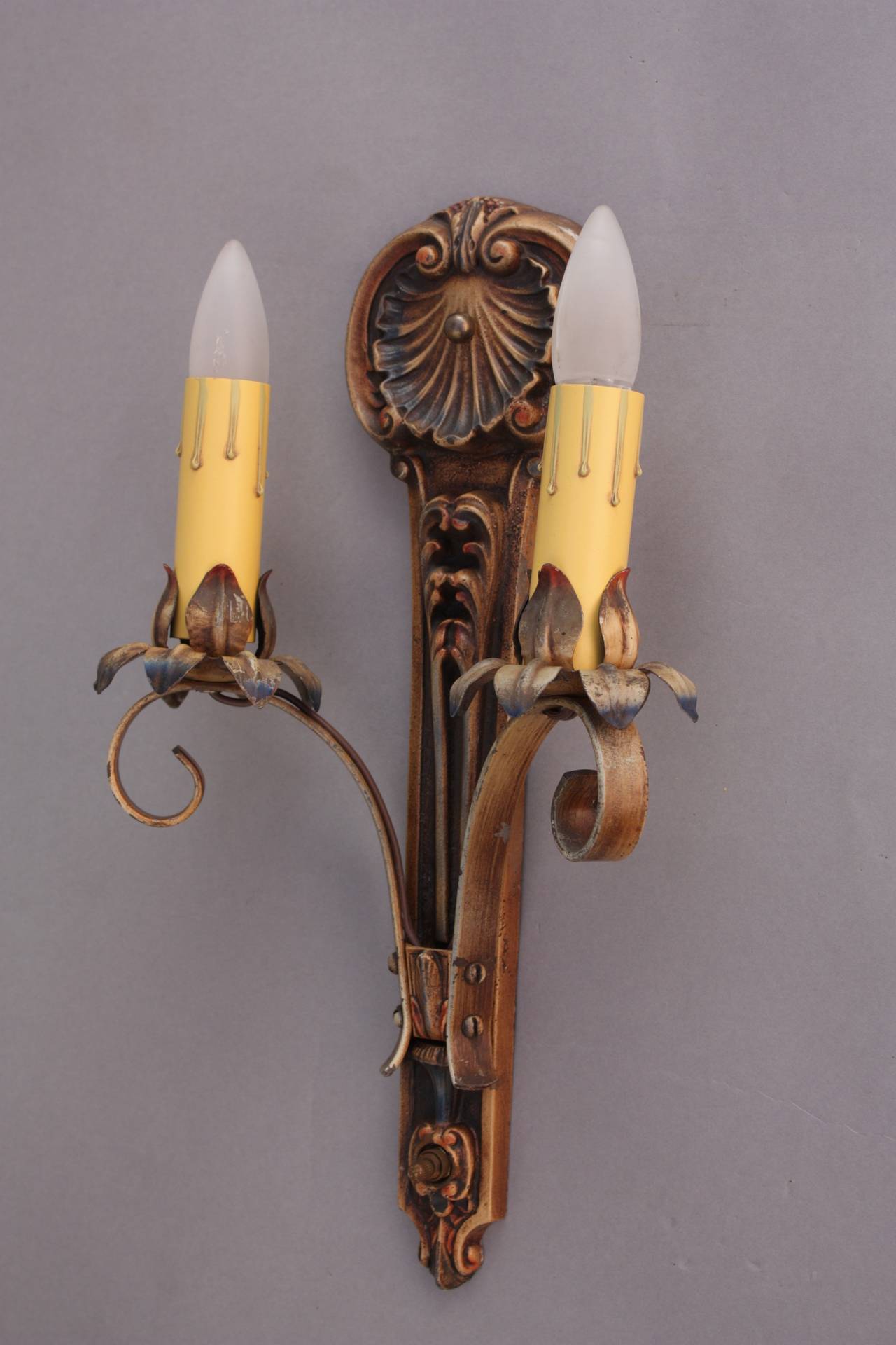 Vintage Tall Pair of Double 1920s Sconces