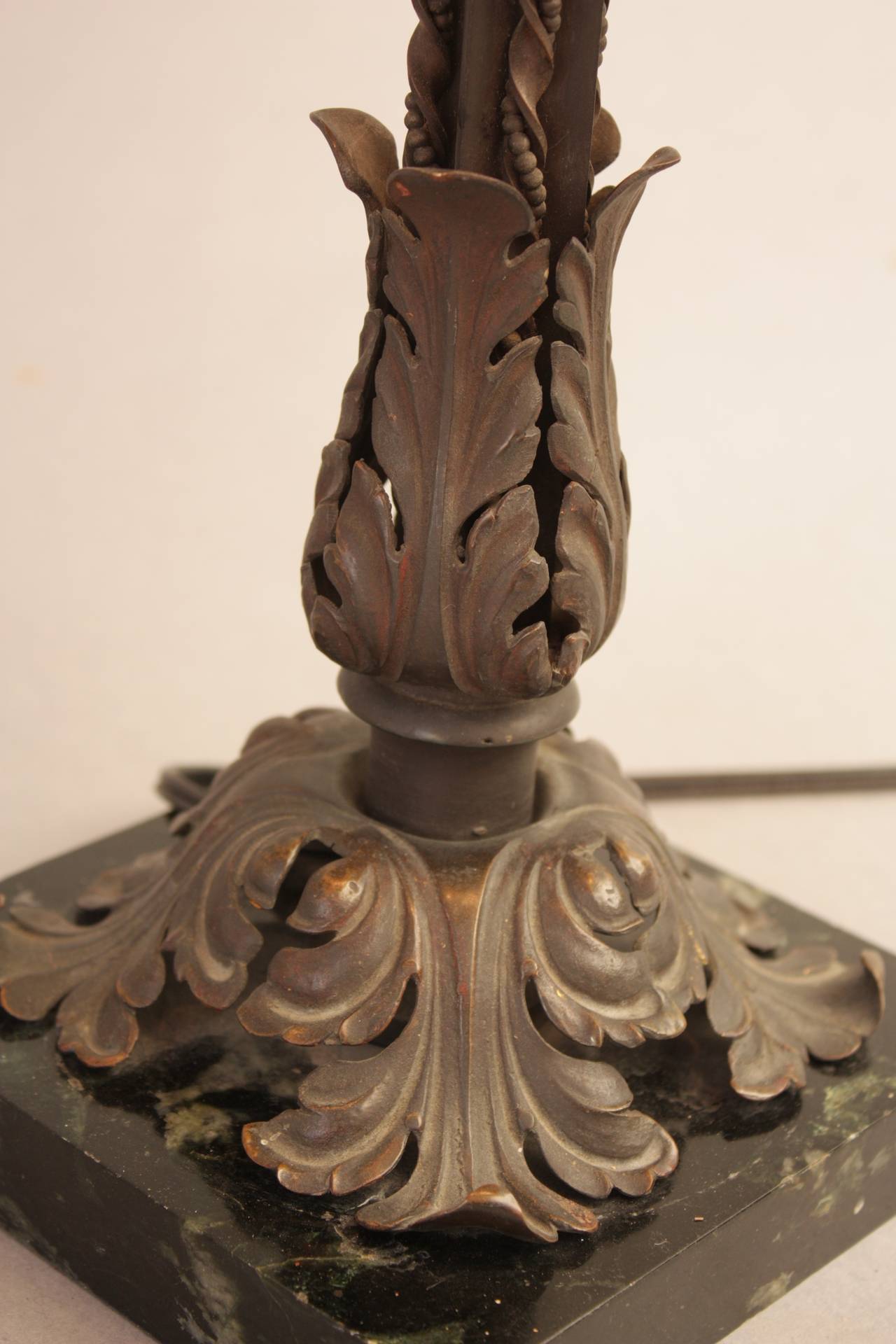 Vintange 1920s Table Lamp with Bronze and Marble Base In Good Condition In Pasadena, CA