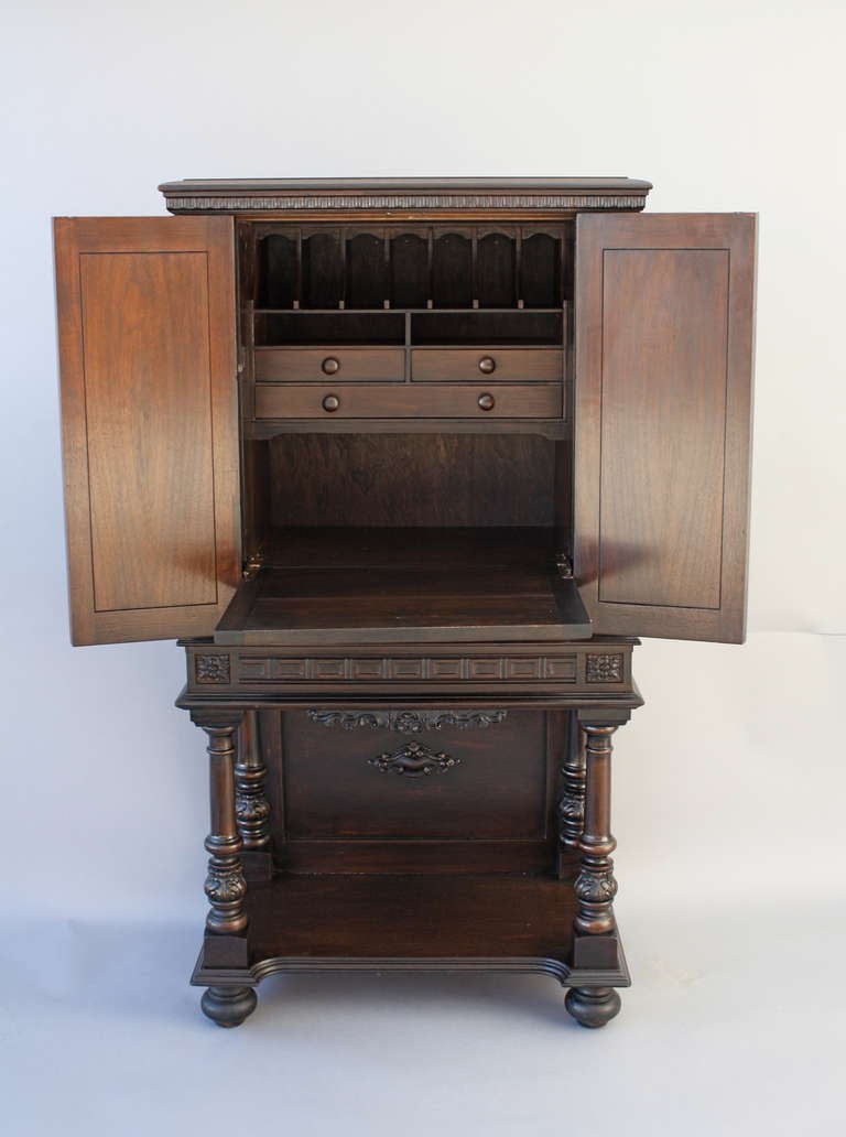 American Beautiful 1920's Carved Secretary Cabinet