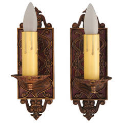 Vintage 1920s Pair of Narrow Polychrome Sconces