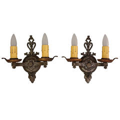 Vintage Pair of 1920s Sconces with Dog Motif