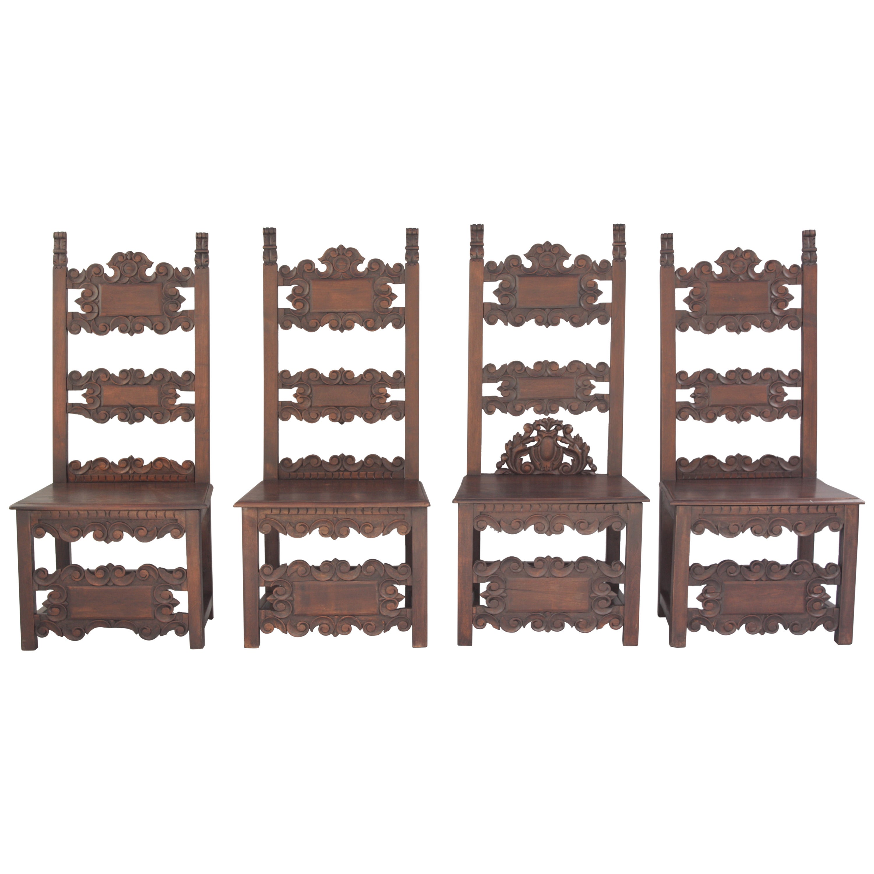 Set of Four Carved Spanish Revival Chairs