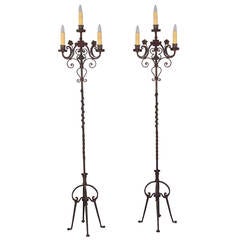 Magnificent Antique Pair of Tall 1920s Torchieres
