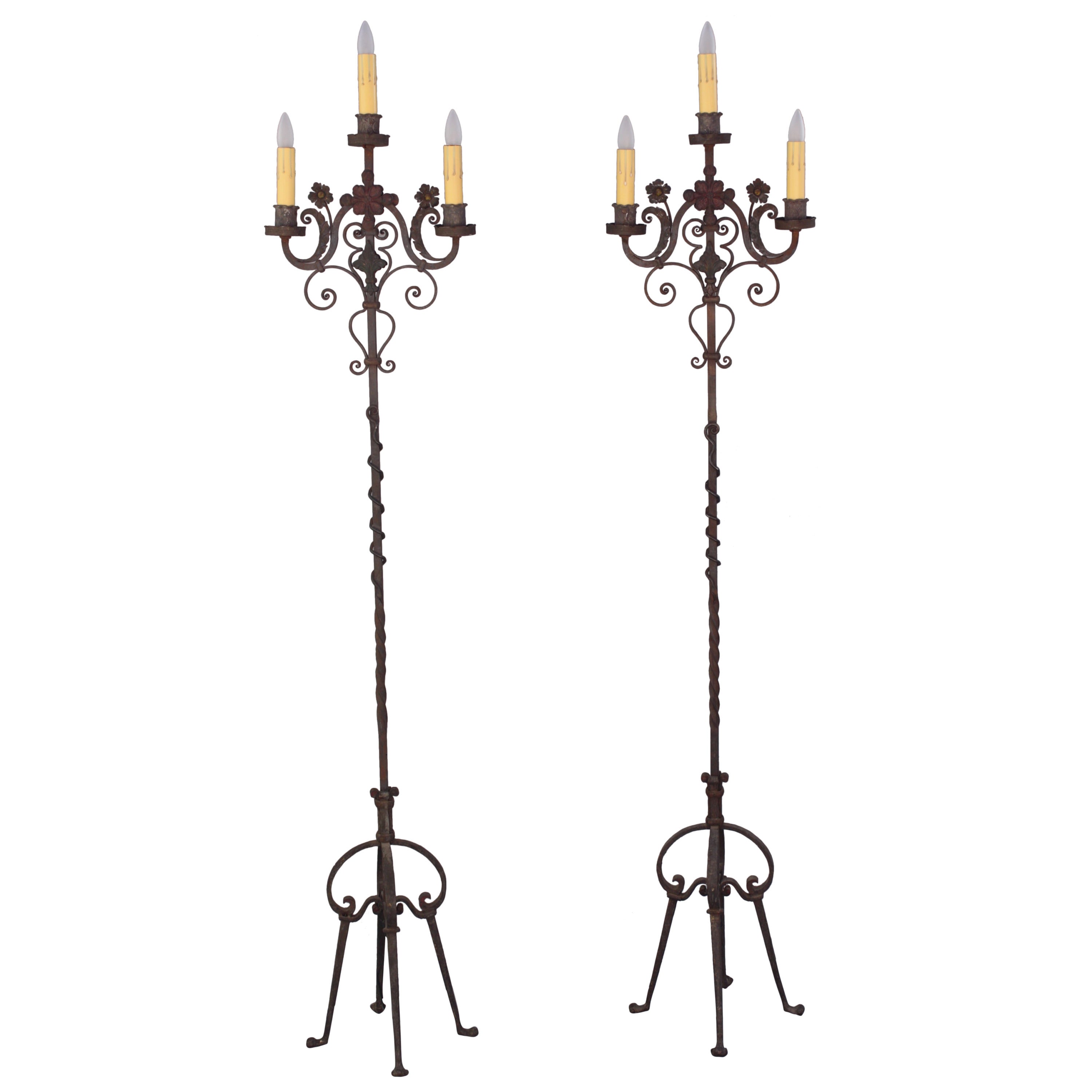 Magnificent Antique Pair of Tall 1920s Torchieres