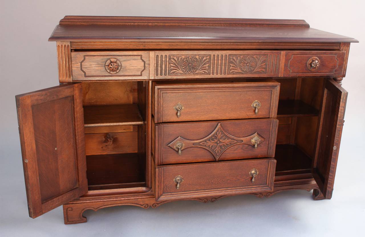 Antique 1920s Carved Sideboard In Good Condition In Pasadena, CA