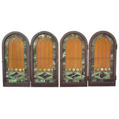 Antique 1 of 4 Arched Stained Glass Windows