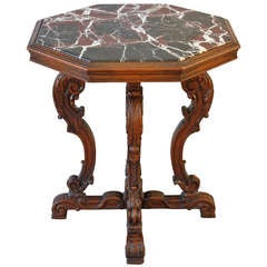 Octagonal Carved Table With Marble Top Octagonal Carved Table With Marble Top