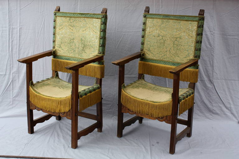 Pair of Spanish chairs, circa 1800s. Measures: 48.25