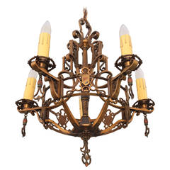 Antique 1920s Chandelier with Crest Motif