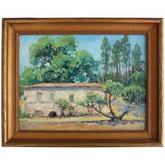 Detailed Oil Painting of Adobe or Spanish Revival Home