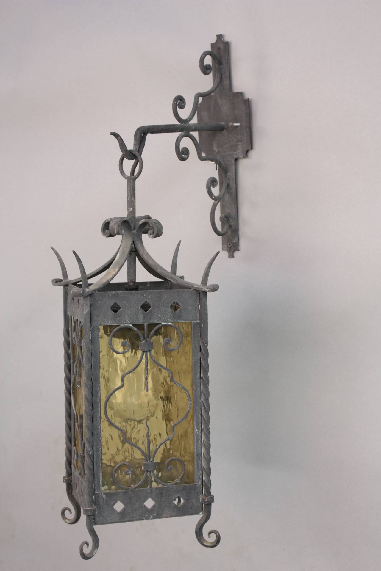 North American Pair of Large Scale Wrought Iron Exterior Lanterns