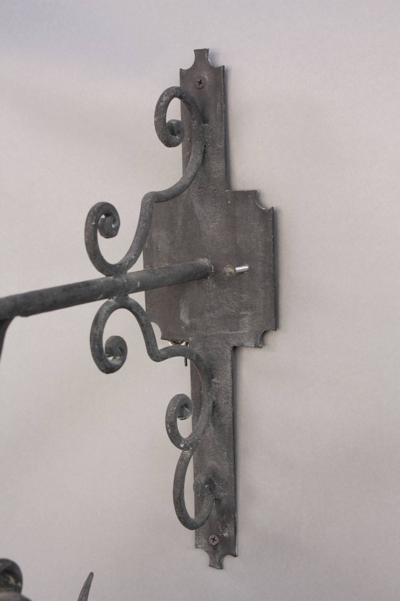 Pair of Large Scale Wrought Iron Exterior Lanterns In Good Condition In Pasadena, CA