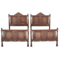 Pair Spanish Revival Twin Bed Frames