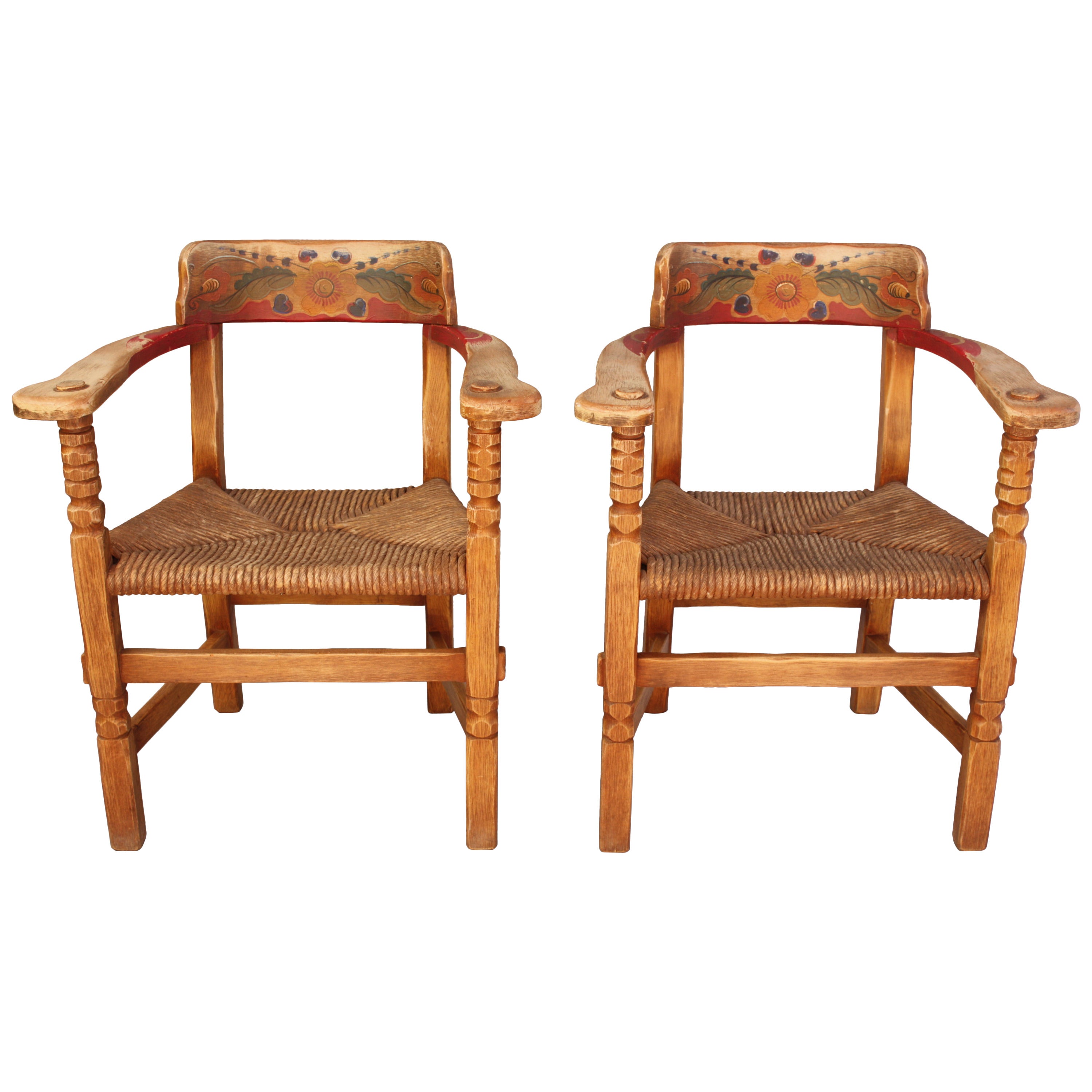Antique Monterey Period Pair of Coronado Armchairs