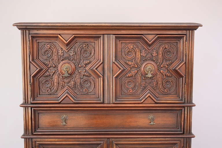 American Beautifully Carved Walnut Cabinet