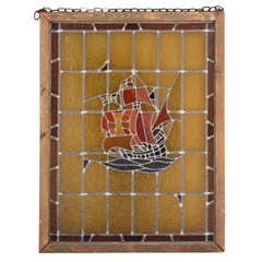 Antique Stained Glass With Galleon