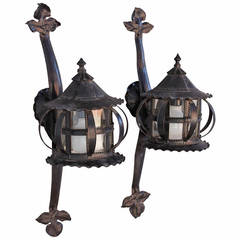 Antique Exceptional 1920s Pair of Porch Lights