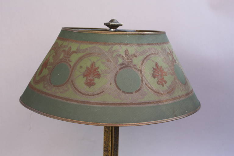 Turn of the Century Brass Lamp with Metal Shade In Good Condition In Pasadena, CA