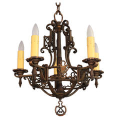 Bronze Five-Light Chandelier with Crest Motif