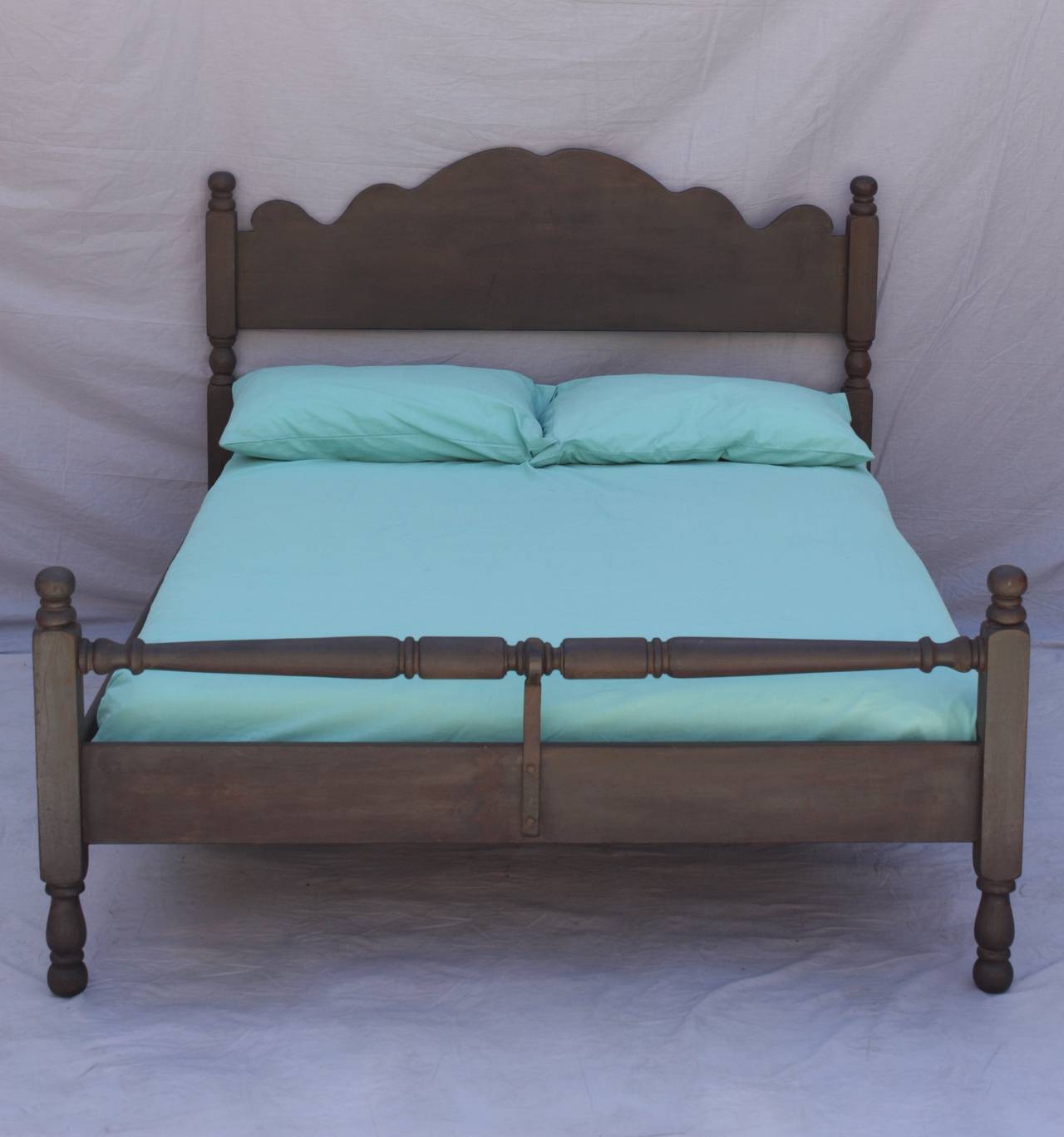 Signed Monterey Double Bed In Old Wood Finish In Good Condition In Pasadena, CA