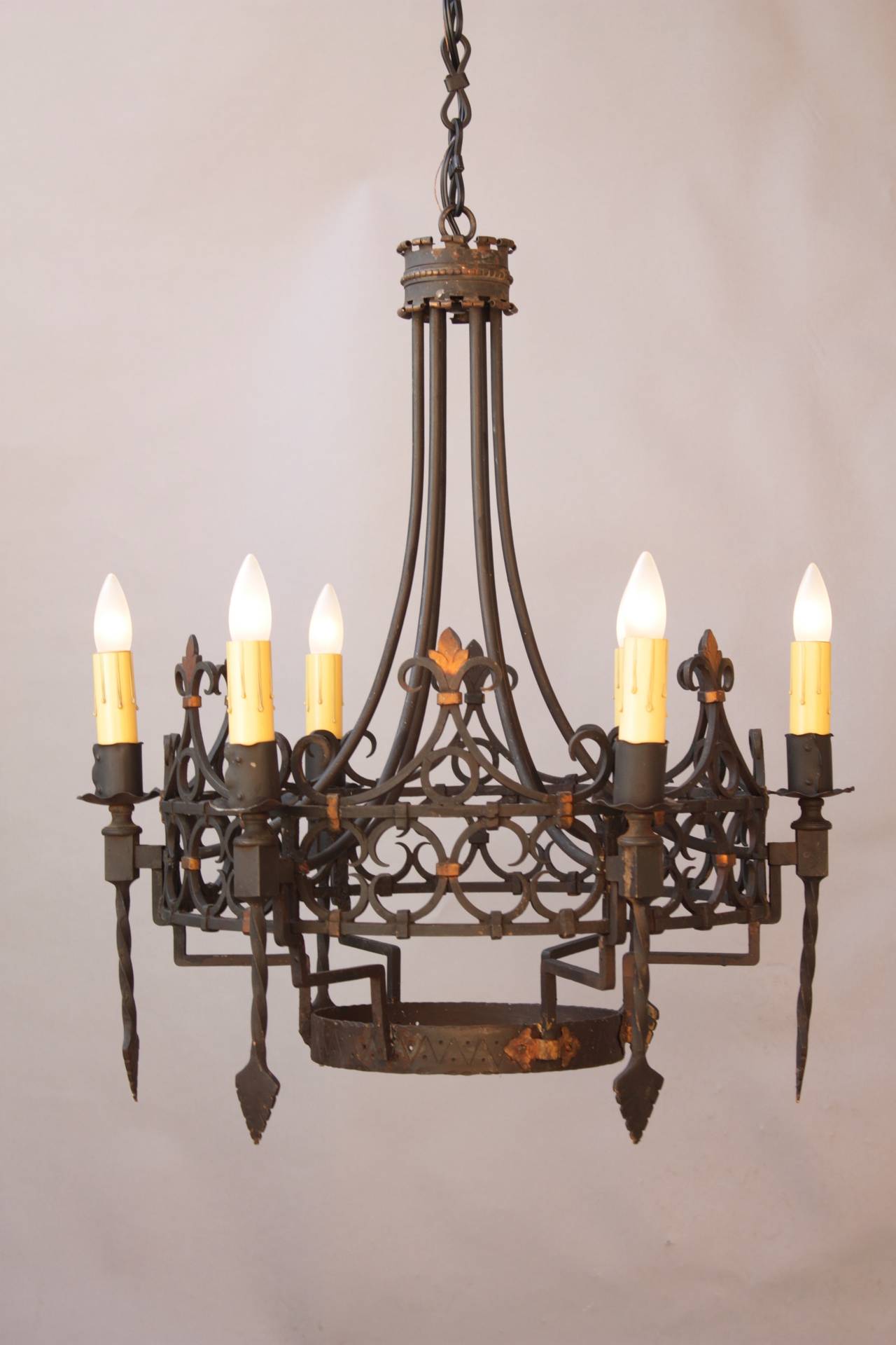 North American Hard to Find Larger Scale Spanish Revival Chandelier, circa 1920s