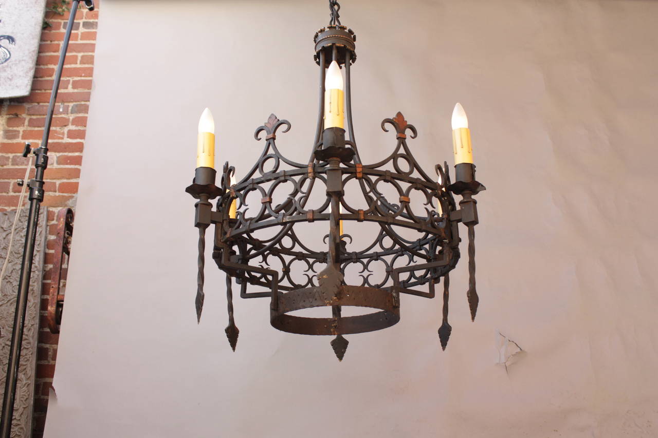Hard to Find Larger Scale Spanish Revival Chandelier, circa 1920s In Good Condition In Pasadena, CA