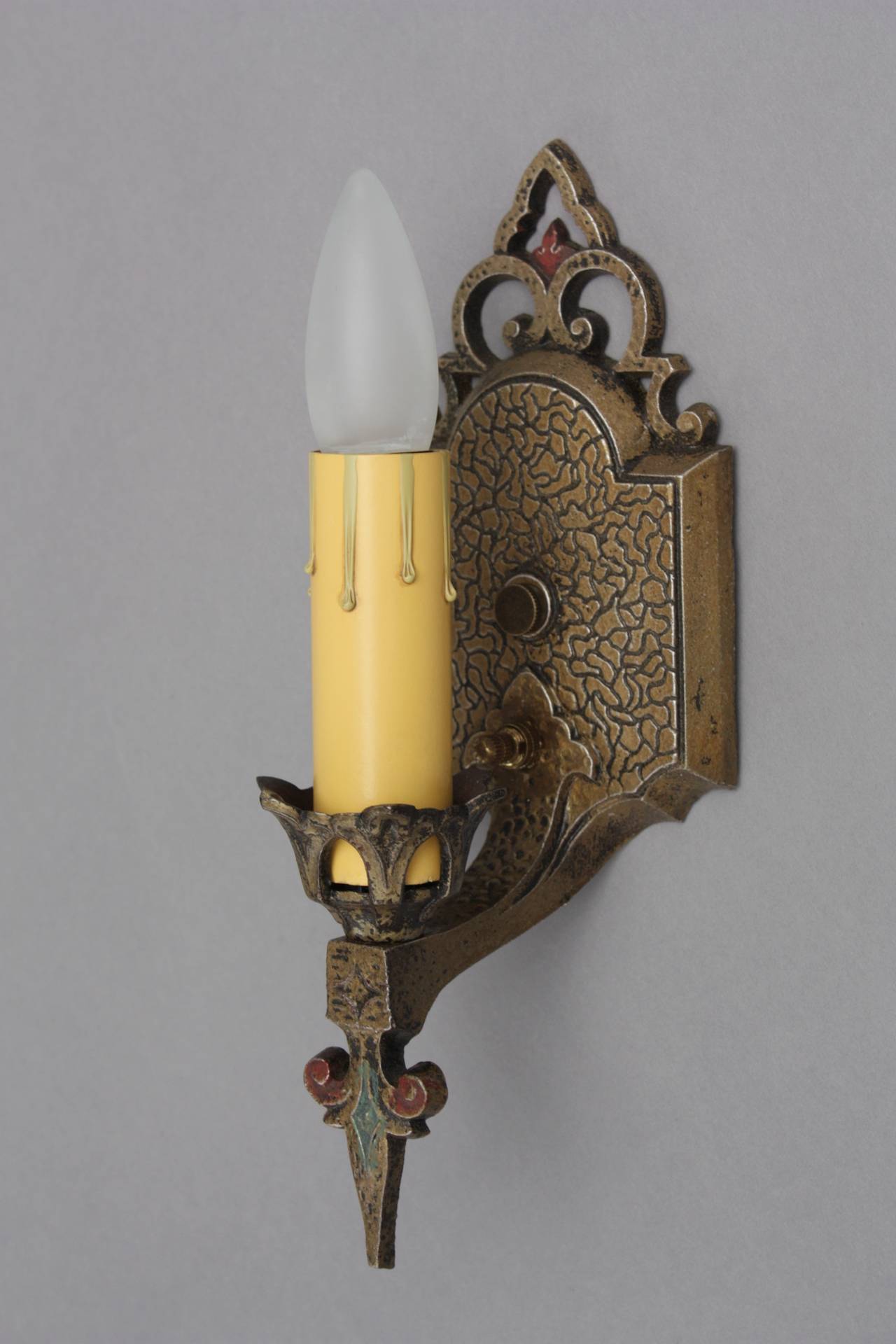 1 of 5 Single Polychrome Sconces
Sold and priced individually, circa 1920s. Original finish 11