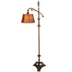 Antique Adjustable Cast Bronze Floor Lamp with Mica Shade