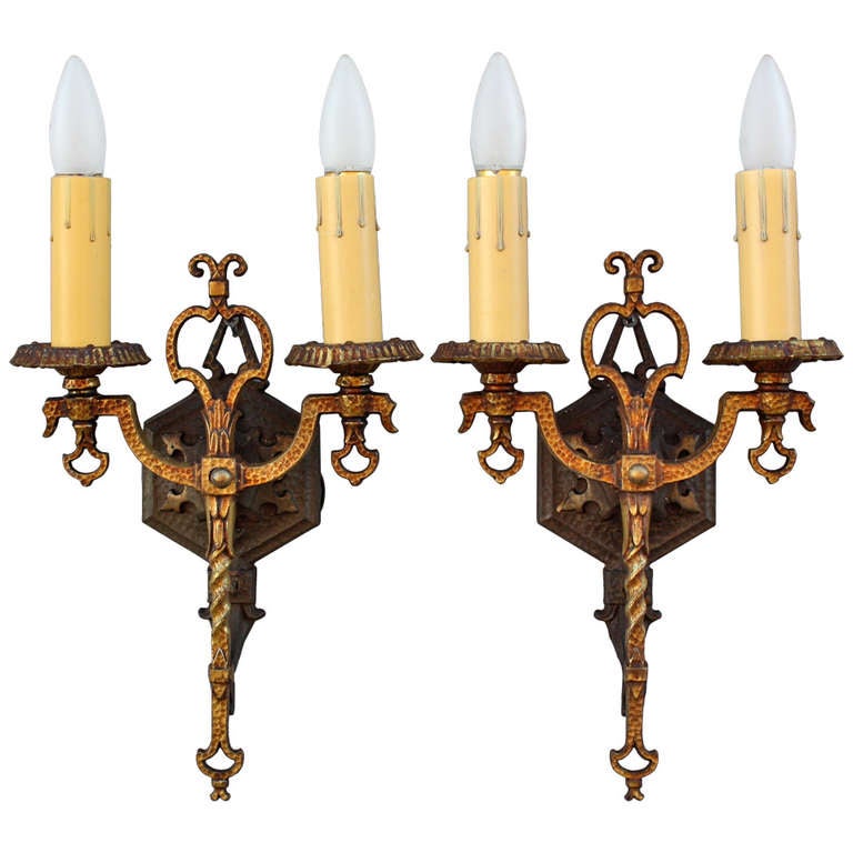 Classic Pair Of Spanish Revival Double Sconces at 1stdibs