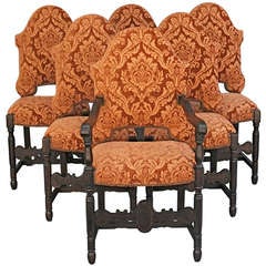 Set of 6 Dark Walnut Upholstered Dining Chairs