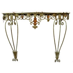 1930
s Italian Iron Console with Marble Top