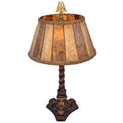 1920's Carved Wood Polychrome Table Lamp