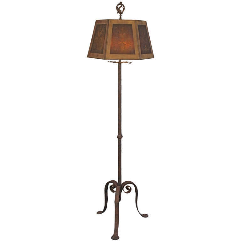 Wrought Iron Floor Lamp With Mesh Shade at 1stdibs