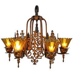 Antique Spanish Revival Polychrome Chandelier