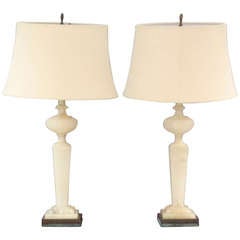 Antique Pair of Tall Alabaster Lamps
